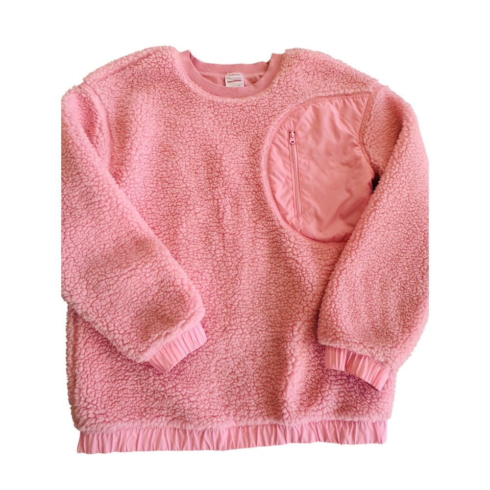 Hanna Andersson Girls Pink Sherpa Fleece Sweatshirt Zip Pocket Size 12 150cm